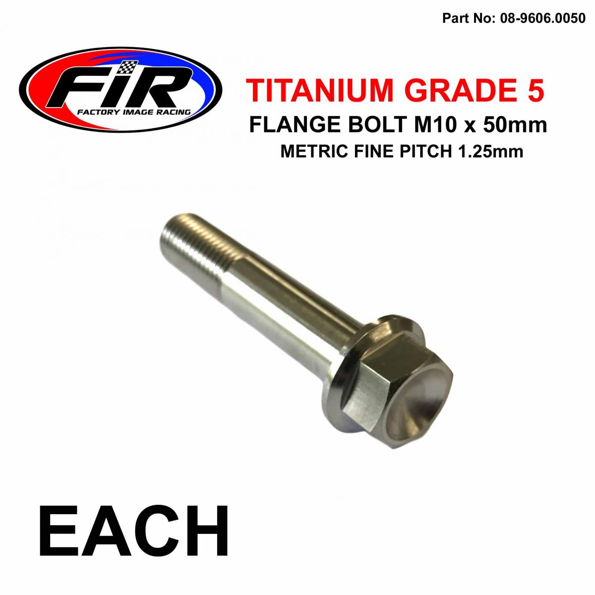 TITANIUM GR5 BOLT M10 x 50mm EACH, METRIC FINE 1.25mm / GRADE 5