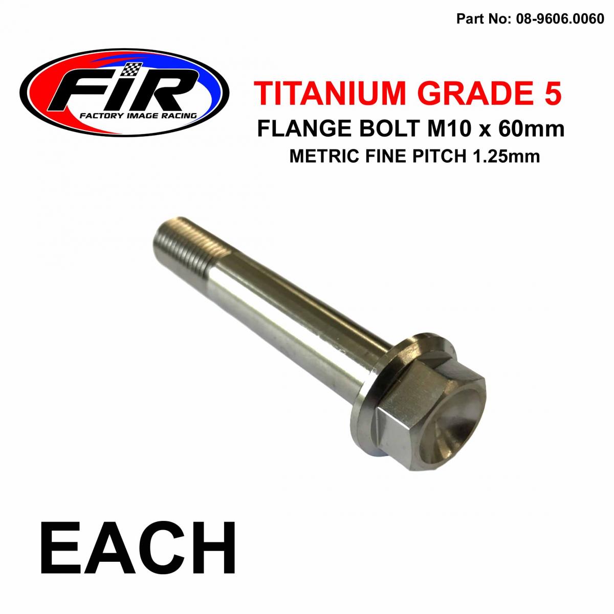 TITANIUM GR5 BOLT M10 x 60mm EACH, METRIC FINE 1.25mm / GRADE 5