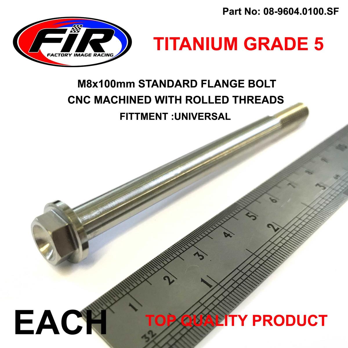 TITANIUM GR5 BOLT M8 x 100mm EACH, FLANGE OD: 14mm / HEX SIZE: 10mm,  /