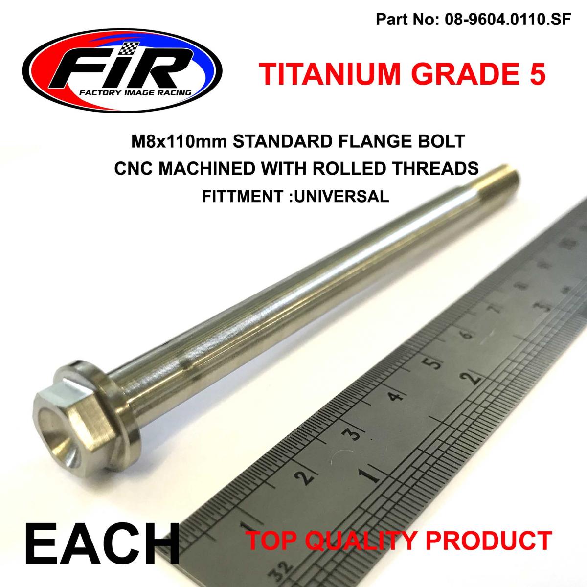 TITANIUM GR5 BOLT M8 x 110mm EACH, FLANGE OD: 14mm / HEX SIZE: 10mm,  /