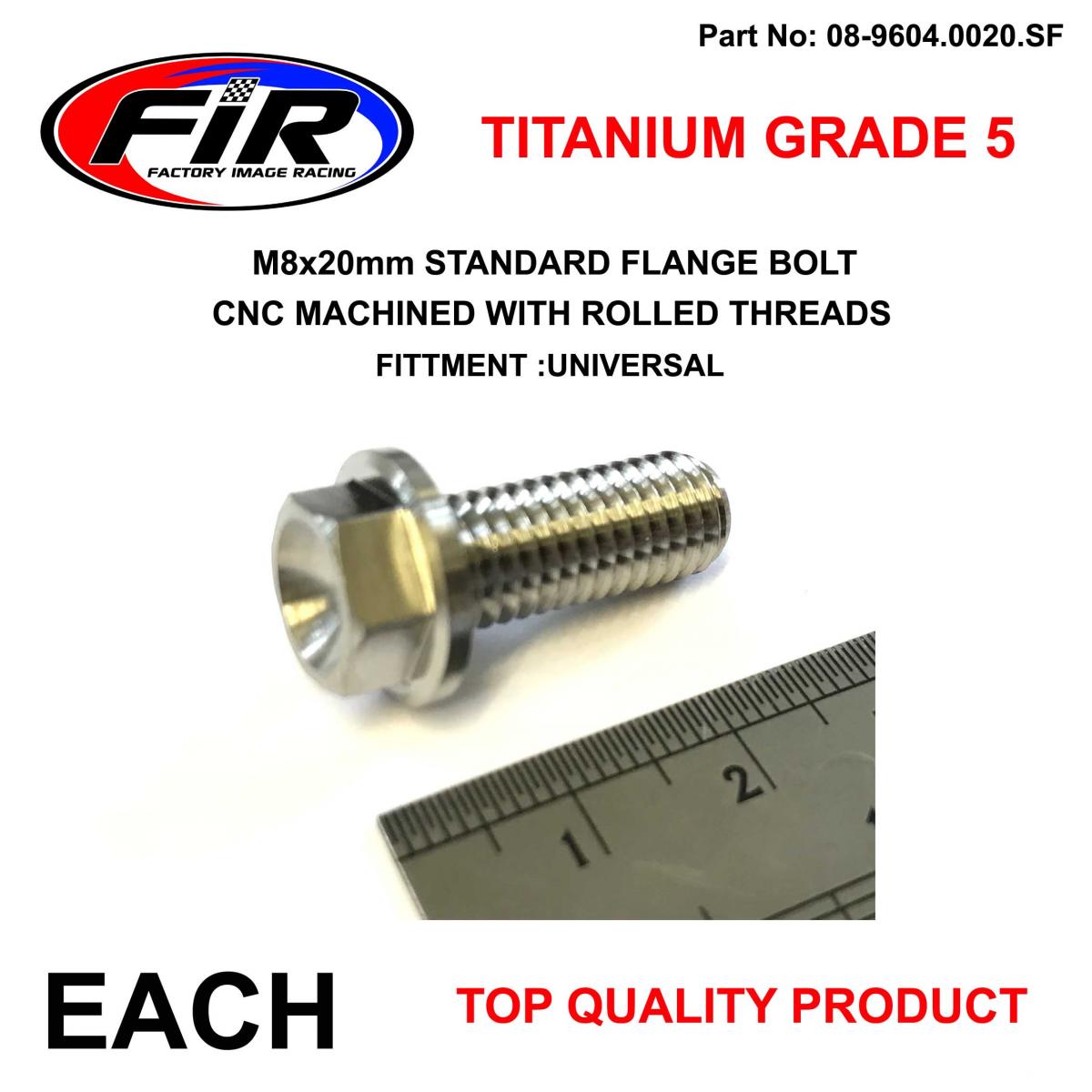 TITANIUM GR5 BOLT M8x20mm EACH, FLANGE OD: 14mm / HEX SIZE: 10mm,  /