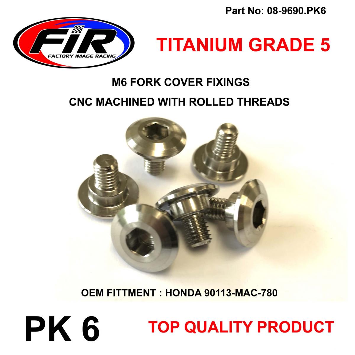M6 FORK COVER BOLT HONDA PK 6, TITANIUM GRADE 5 / , OEM PART NO: 90113-MAC-780