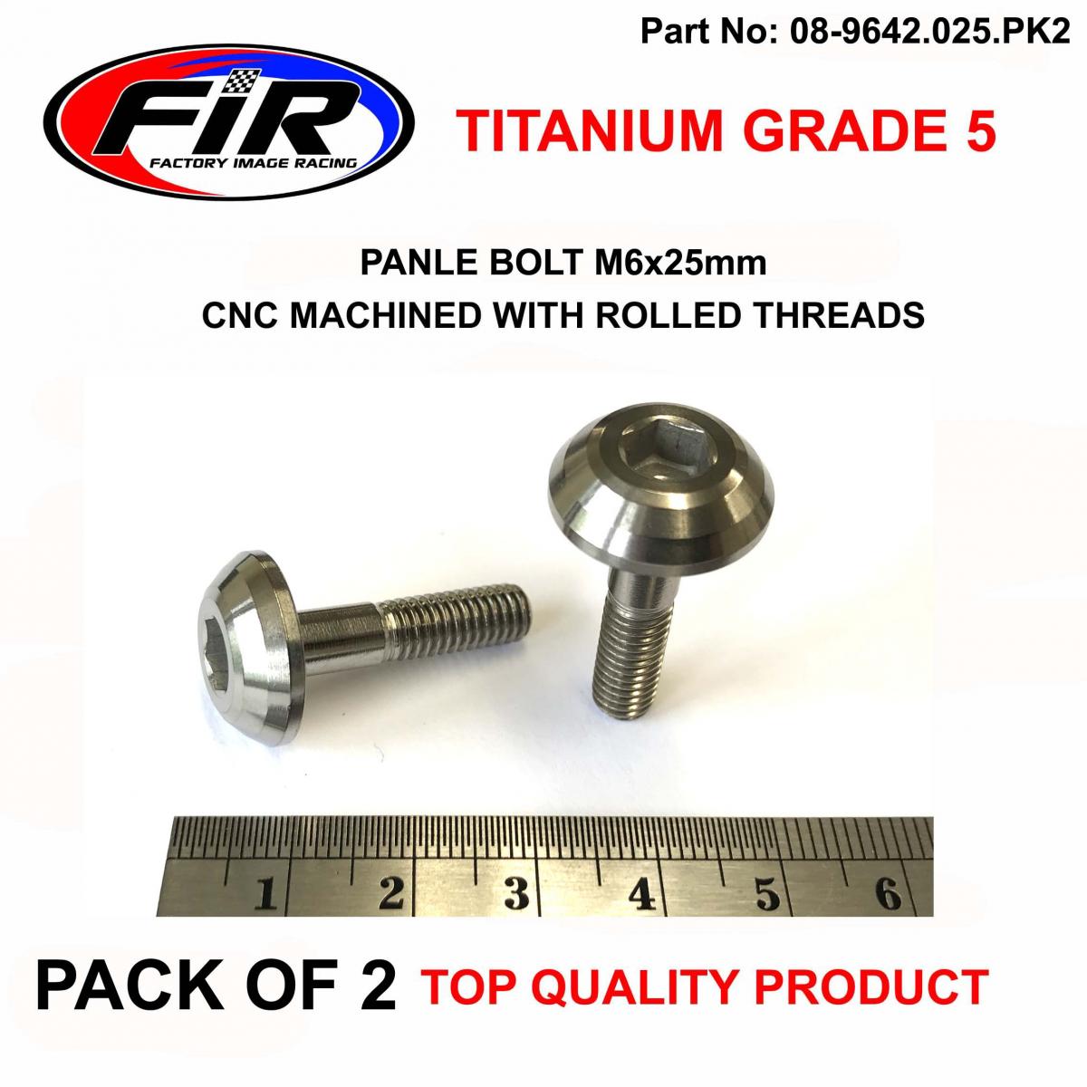 TITANIUM GR5 PANEL BOLT M6X25mm, PACK OF 2 / METRIC COARSE