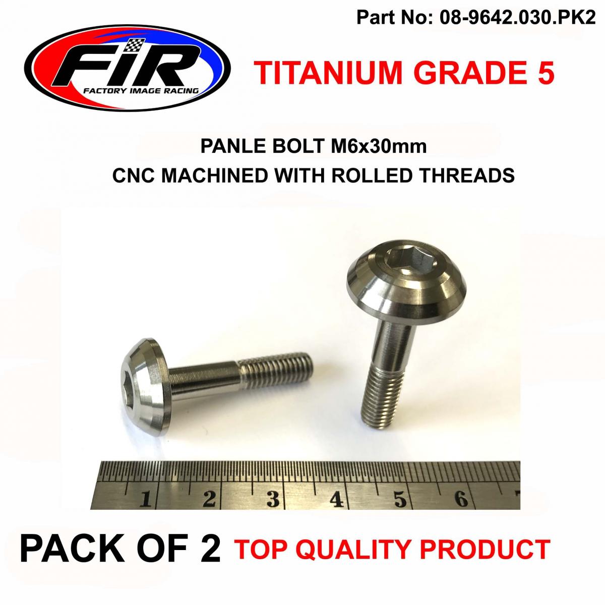 TITANIUM GR5 PANEL BOLT M6X30mm, PACK OF 2 / METRIC COARSE