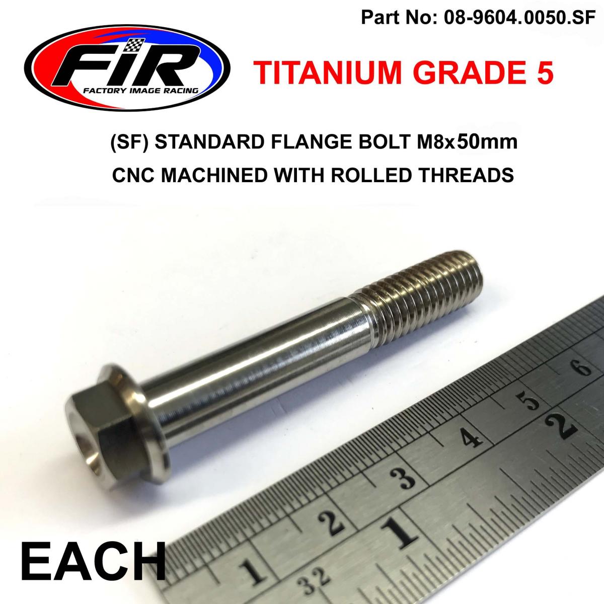 TITANIUM GR5 BOLT M8 x 50mm EACH, FLANGE OD: 14mm / HEX SIZE: 10mm,  /