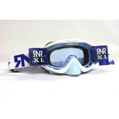 RNR HYBRID WHITE/BLUE XL ROLL & TEAR OFF, WHITE/BLUE LIMITED EDITION GOGGLE, 36MM ROLL OFF, GH224XL, ROLL & TEAR OFF