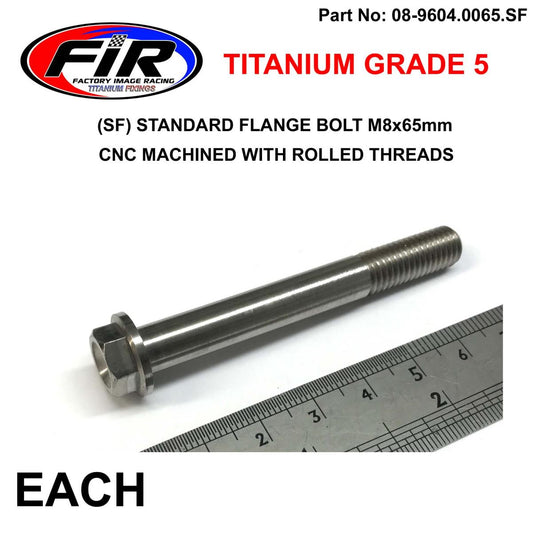 TITANIUM GR5 BOLT M8 x 65mm EACH, FLANGE OD: 14mm / HEX SIZE: 10mm,  /