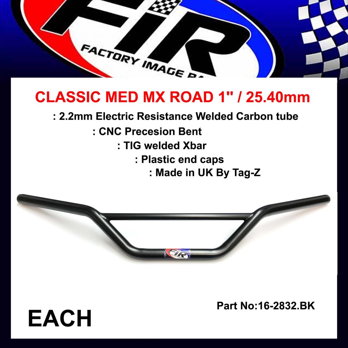 CLASSIC MED MX ROAD 1'' / 25.40mm, MATT BLACK / HANDLEBAR X BAR,  ( SAMES AS 16-295 )