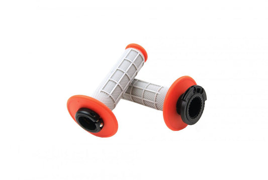 LOCK ON GRIP SET 16-19 KTM HUSQ, HALF WAFFLE SOFT GREY/ORANGE, ODI STYLE, FIR -