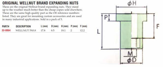WELLNUT M5X0.8 17.8 OEM ORIGINAL (5PK), K&L 33-8064