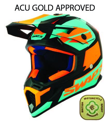 MX HELMET LG 60 BLACK/ORANGE, SWAP'S S818 FULL FACE CSW7G5104, !! ACU GOLD APPROVED !!