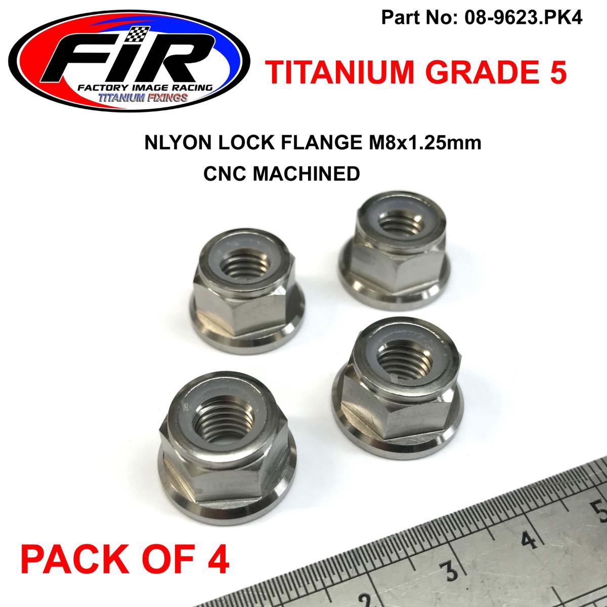 TITANIUM GR5 M8X1.25mm NUT, NYLON FLANGE / GRADE 5 / PK4