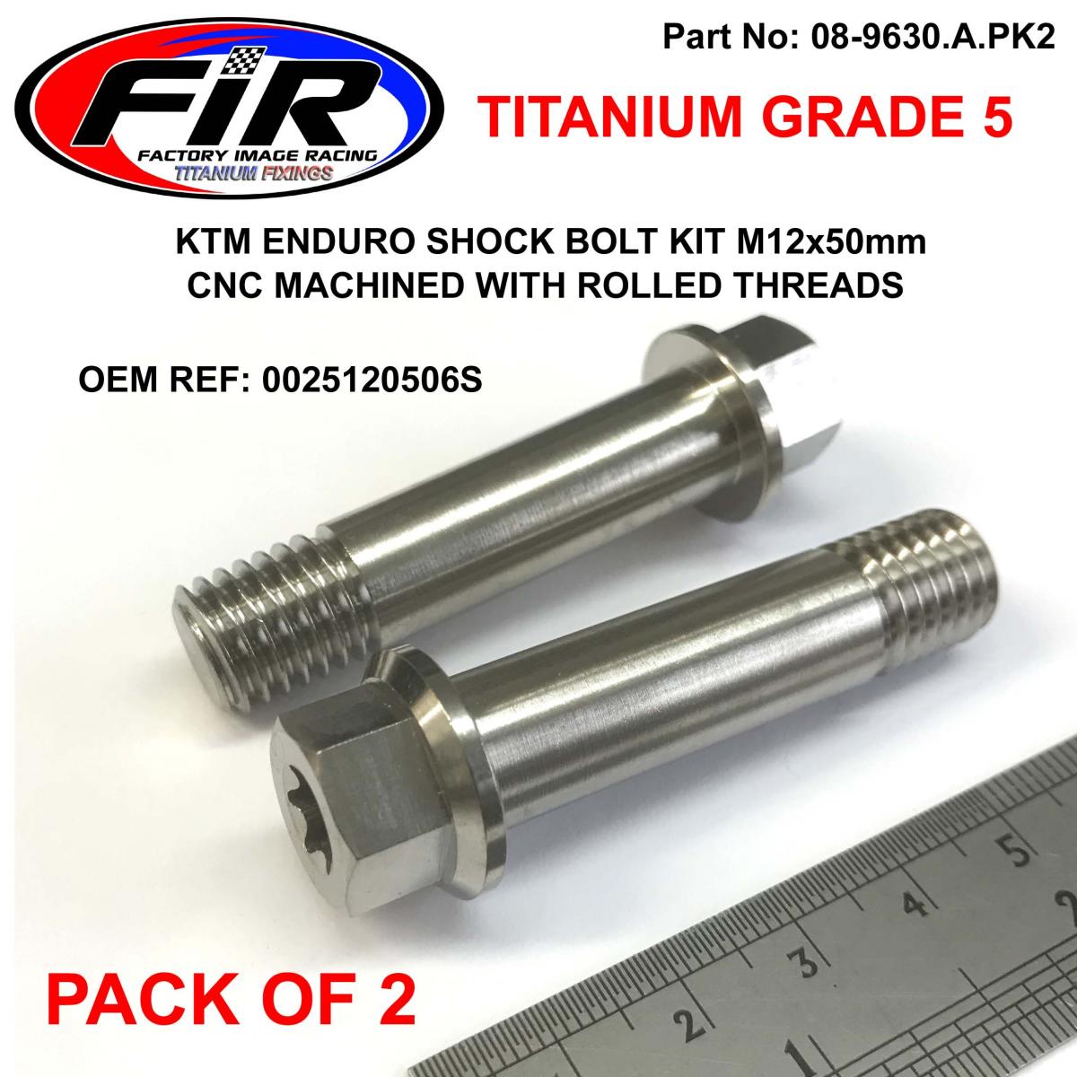 TITANIUM GR5 M12x50 BOLTS KTM, SHOCK BOLT KIT PACK OF 2, KTM HUSQVARNA 0025120506S