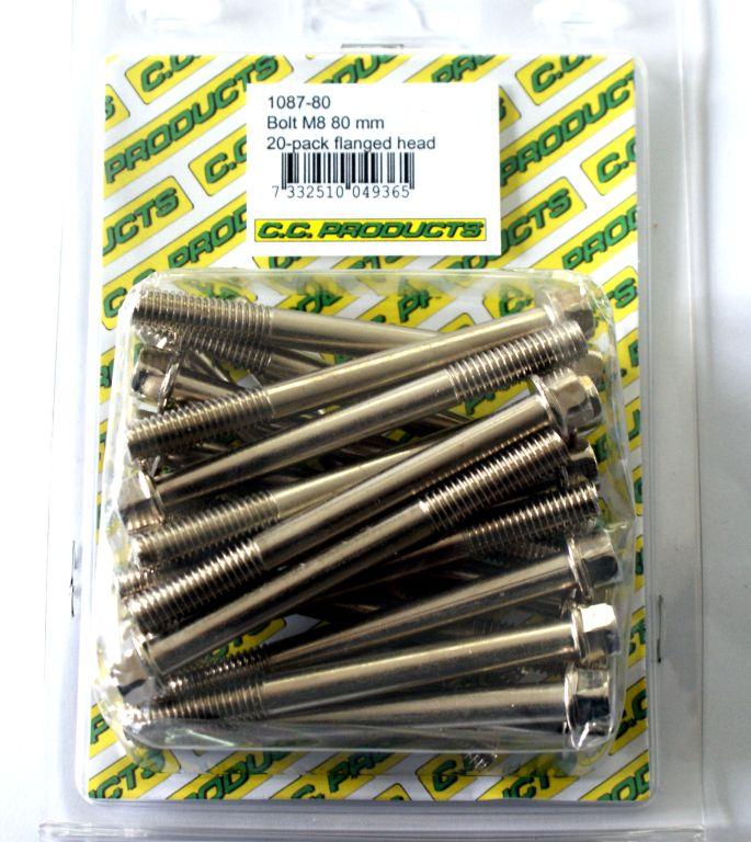 M8 x 80mm FLANGE BOLT, PACK OF 20, 10mm HEX