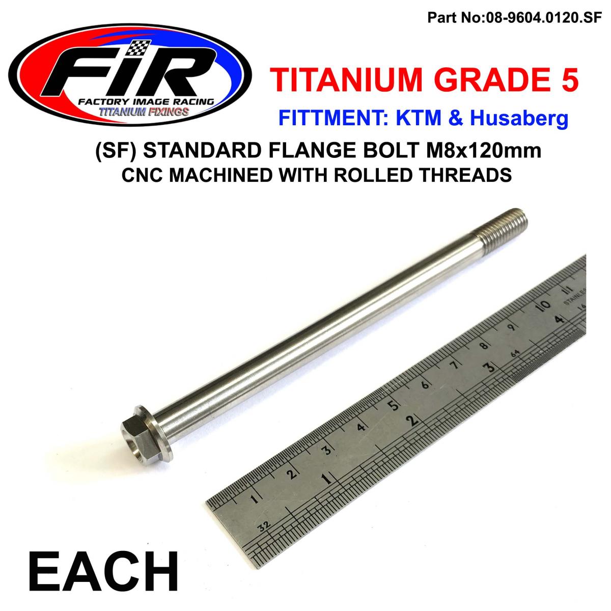 TITANIUM GR5 BOLT M8 x 120mm EACH, FLANGE OD: 14mm / HEX SIZE: 10mm,  /