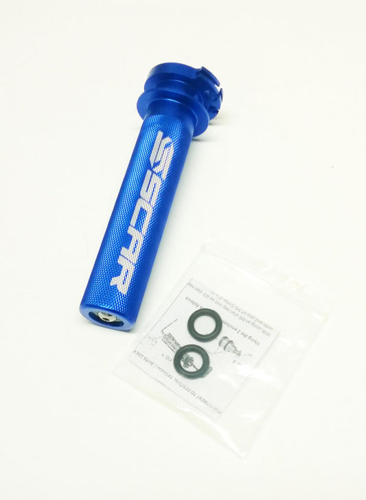 THROTTLE TUBE / BEARING, YZ 250/450 SCAR RACING TT100B BLUE, ALUMINIUM CNC BILLET 2-STROKE